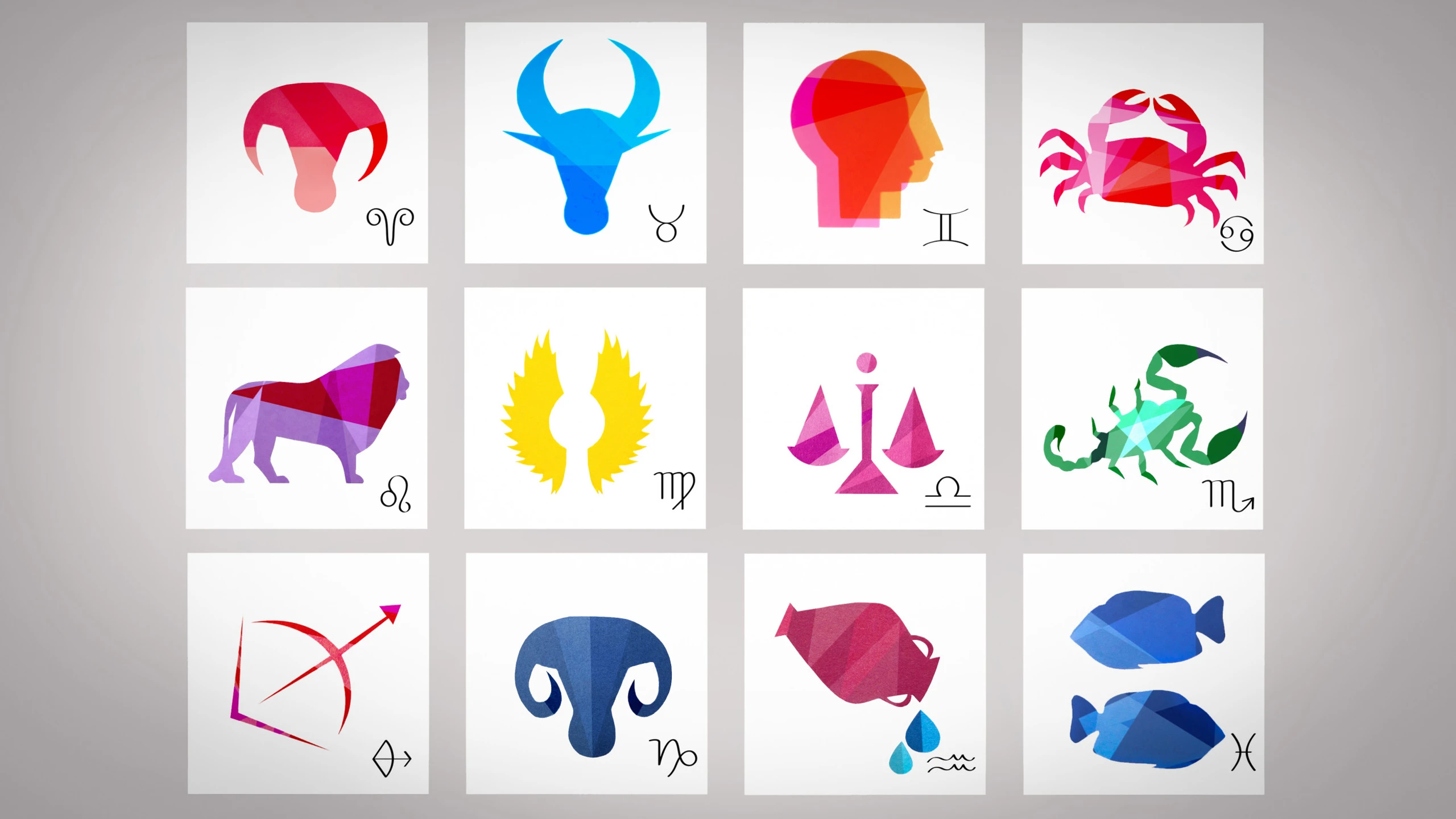 Symbole der 12 Sternzeichen