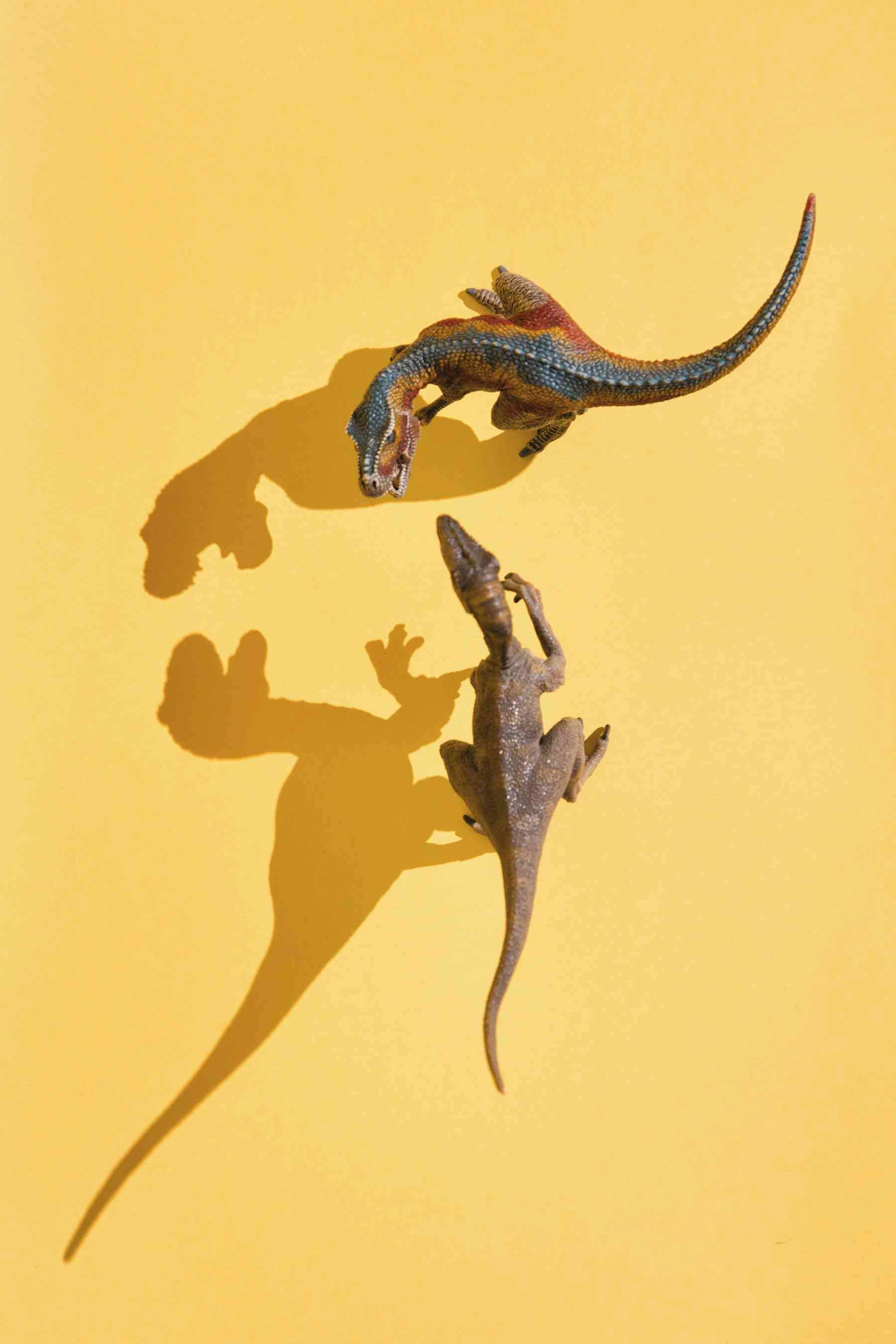 Spielzeug-Dinosaurier auf gelbem Hintergrund