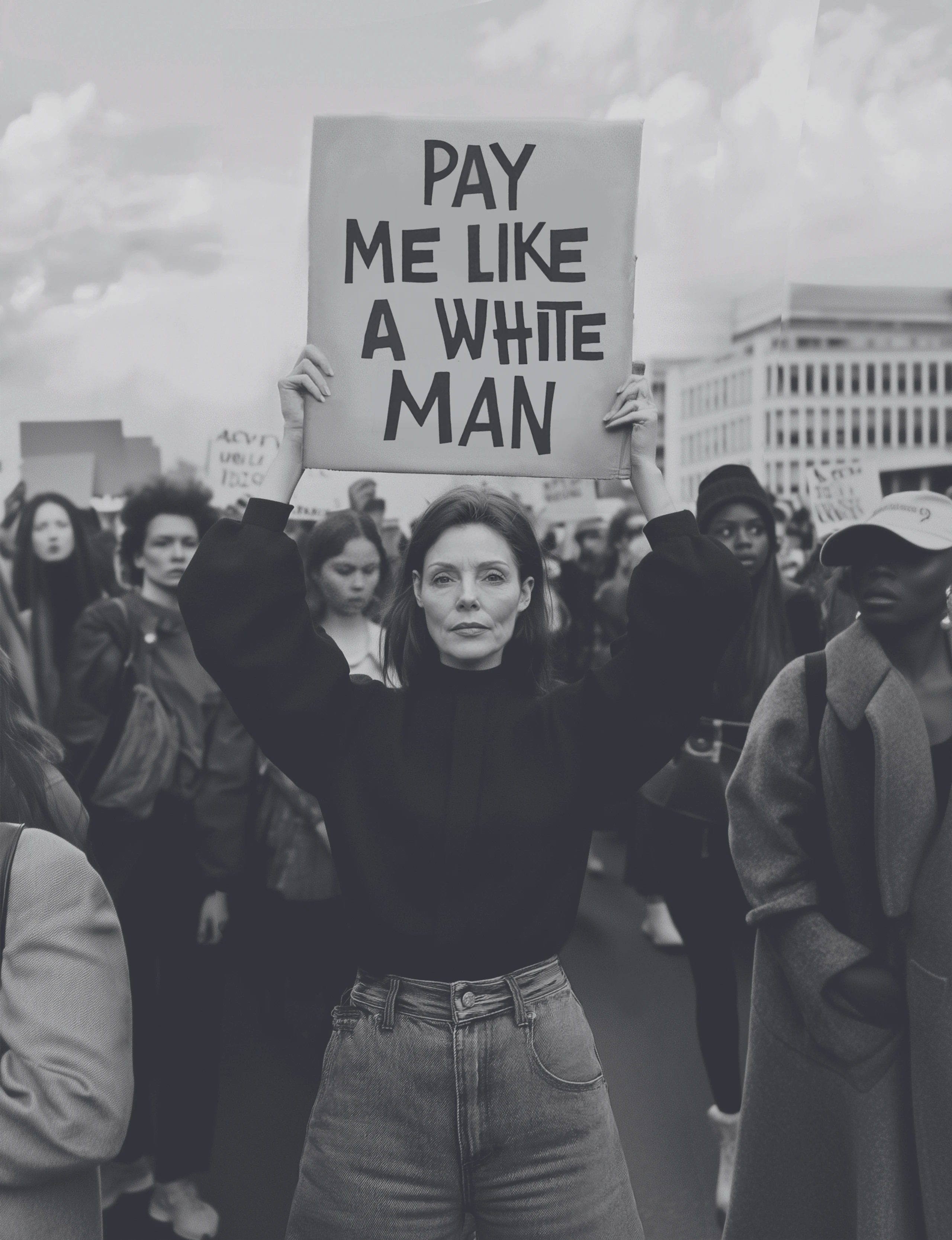 Frau demonstriert für Lohngleichheit.